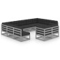 11-tlg. Garten-Lounge-Set mit Kissen Grau Kiefer Massivholz 11-tlg. Garten-Lounge-Set mit Kissen Grau Kiefer Massivholz