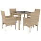vidaXL 5-tlg. Garten-Essgruppe mit Kissen Beige Poly Rattan und Glas vidaXL 5-tlg. Garten-Essgruppe mit Kissen Beige Poly Rattan und Glas
