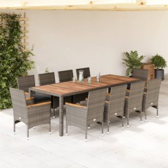 vidaXL 11-tlg. Garten-Essgruppe mit Kissen Grau Poly Rattan Akazie
