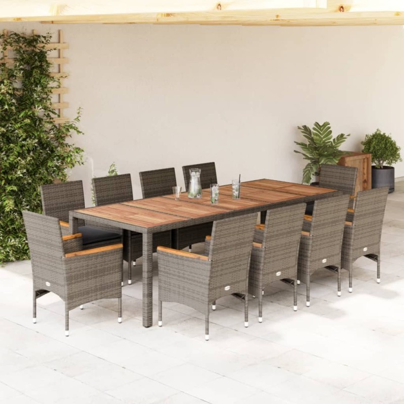 vidaXL 11-tlg. Garten-Essgruppe mit Kissen Grau Poly Rattan Akazie vidaXL 11-tlg. Garten-Essgruppe mit Kissen Grau Poly Rattan Akazie