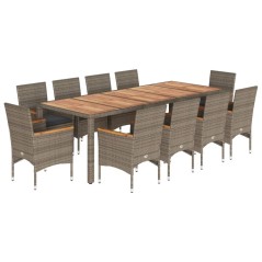 vidaXL 11-tlg. Garten-Essgruppe mit Kissen Grau Poly Rattan Akazie