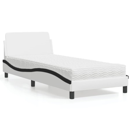 vidaXL Bett mit Matratze Weiß und Schwarz 90x200 cm Kunstleder