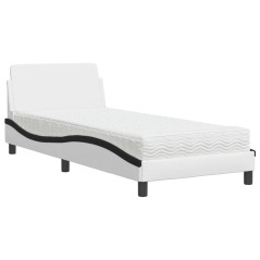 vidaXL Bett mit Matratze Weiß und Schwarz 90x200 cm Kunstleder