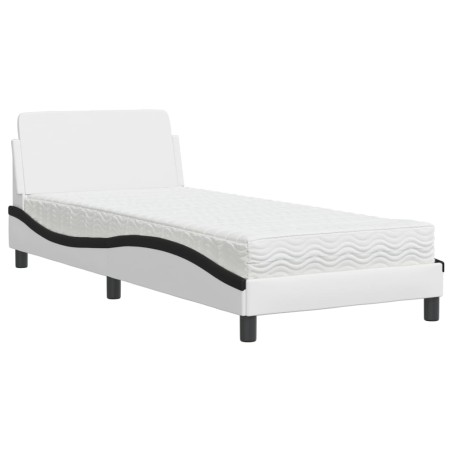 vidaXL Bett mit Matratze Weiß und Schwarz 90x200 cm Kunstleder