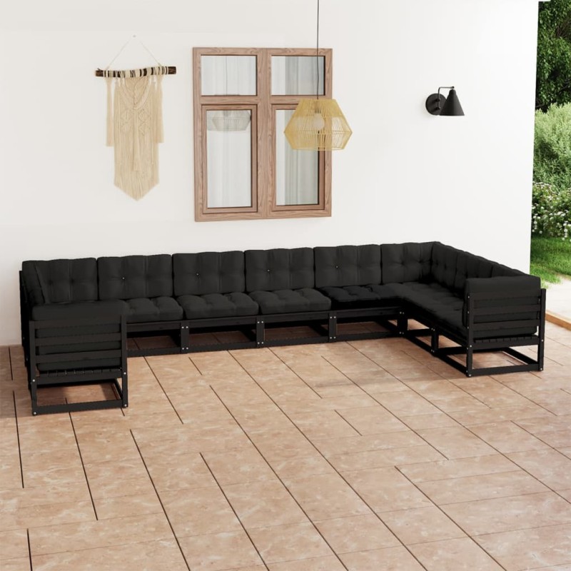 vidaXL 10-tlg. Garten-Lounge-Set mit Kissen Schwarz Massivholz Kiefer vidaXL 10-tlg. Garten-Lounge-Set mit Kissen Schwarz Massivholz Kiefer