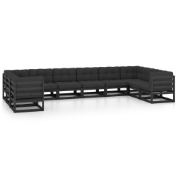 vidaXL 10-tlg. Garten-Lounge-Set mit Kissen Schwarz Massivholz Kiefer