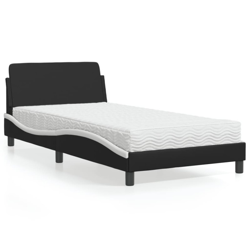 vidaXL Bett mit Matratze Schwarz und Weiß 100x200 cm Kunstleder vidaXL Bett mit Matratze Schwarz und Weiß 100x200 cm Kunstleder