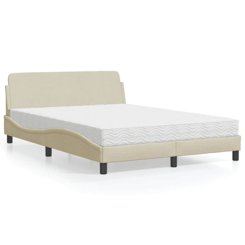 vidaXL Bett mit Matratze Creme 120x200 cm Stoff vidaXL Bett mit Matratze Creme 120x200 cm Stoff