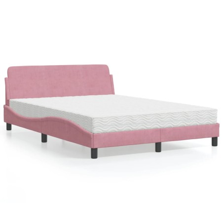 vidaXL Bett mit Matratze Rosa 120x200 cm Samt