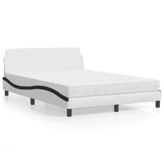 vidaXL Bett mit Matratze Weiß und Schwarz 120x200 cm Kunstleder
