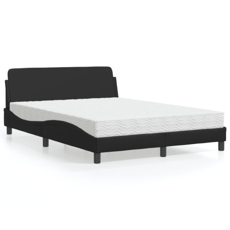 vidaXL Bett mit Matratze Schwarz 140x190 cm Kunstleder