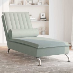 vidaXL Massage-Chaiselongue mit Nackenrolle Hellgrau Samt