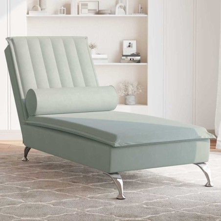 vidaXL Massage-Chaiselongue mit Nackenrolle Hellgrau Samt