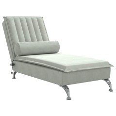 vidaXL Massage-Chaiselongue mit Nackenrolle Hellgrau Samt