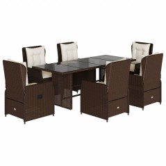 vidaXL 7-tlg. Garten-Essgruppe mit Kissen Braun Poly Rattan