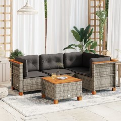 vidaXL 5-tlg. Garten-Sofagarnitur mit Kissen Grau Poly Rattan