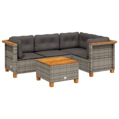 vidaXL 5-tlg. Garten-Sofagarnitur mit Kissen Grau Poly Rattan