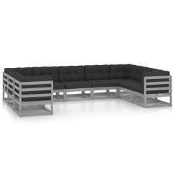 vidaXL 9-tlg. Garten-Lounge-Set mit Kissen Grau Massivholz Kiefer