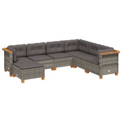 vidaXL 7-tlg. Garten-Sofagarnitur mit Kissen Grau Poly Rattan
