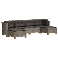 vidaXL 6-tlg. Garten-Sofagarnitur mit Kissen Grau Poly Rattan