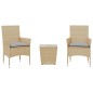 vidaXL 3-tlg. Bistro-Set mit Kissen Beige Poly Rattan und Glas vidaXL 3-tlg. Bistro-Set mit Kissen Beige Poly Rattan und Glas