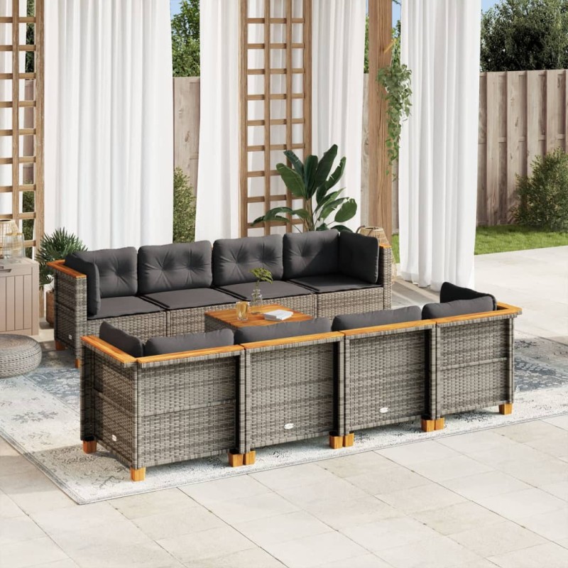 vidaXL 9-tlg. Garten-Sofagarnitur mit Kissen Grau Poly Rattan vidaXL 9-tlg. Garten-Sofagarnitur mit Kissen Grau Poly Rattan