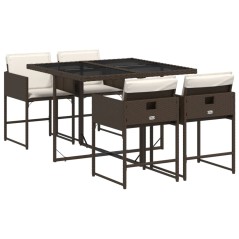vidaXL 5-tlg. Garten-Essgruppe mit Kissen Braun Poly Rattan