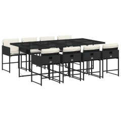 vidaXL 9-tlg. Garten-Essgruppe mit Kissen Schwarz Poly Rattan