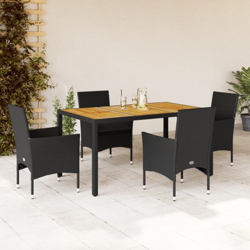 vidaXL 5-tlg. Garten-Essgruppe mit Kissen Schwarz Poly Rattan Akazie vidaXL 5-tlg. Garten-Essgruppe mit Kissen Schwarz Poly Rattan Akazie