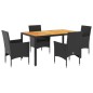 vidaXL 5-tlg. Garten-Essgruppe mit Kissen Schwarz Poly Rattan Akazie vidaXL 5-tlg. Garten-Essgruppe mit Kissen Schwarz Poly Rattan Akazie