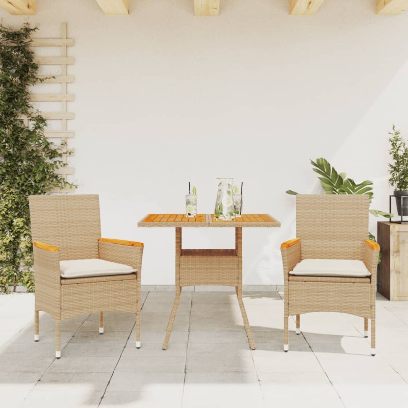vidaXL 3-tlg. Garten-Essgruppe mit Kissen Beige Poly Rattan Akazie vidaXL 3-tlg. Garten-Essgruppe mit Kissen Beige Poly Rattan Akazie