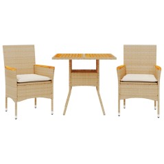 vidaXL 3-tlg. Garten-Essgruppe mit Kissen Beige Poly Rattan Akazie