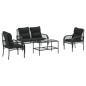 vidaXL 4-tlg. Garten-Sofagarnitur mit Kissen Schwarz Poly Rattan vidaXL 4-tlg. Garten-Sofagarnitur mit Kissen Schwarz Poly Rattan
