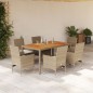 vidaXL 7-tlg. Garten-Essgruppe mit Kissen Beige Poly Rattan Akazie vidaXL 7-tlg. Garten-Essgruppe mit Kissen Beige Poly Rattan Akazie