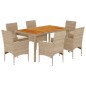 vidaXL 7-tlg. Garten-Essgruppe mit Kissen Beige Poly Rattan Akazie vidaXL 7-tlg. Garten-Essgruppe mit Kissen Beige Poly Rattan Akazie