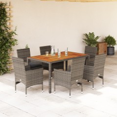 vidaXL 7-tlg. Garten-Essgruppe mit Kissen Grau Poly Rattan Akazie