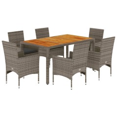 vidaXL 7-tlg. Garten-Essgruppe mit Kissen Grau Poly Rattan Akazie