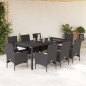 vidaXL 9-tlg. Garten-Essgruppe mit Kissen Schwarz Poly Rattan und Glas vidaXL 9-tlg. Garten-Essgruppe mit Kissen Schwarz Poly Rattan und Glas