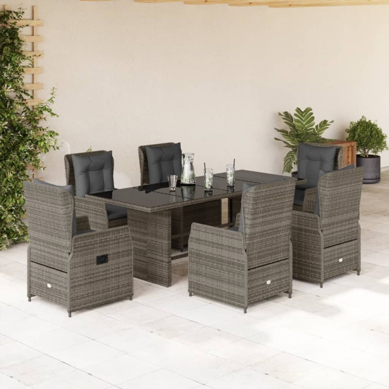 vidaXL 7-tlg. Garten-Essgruppe mit Kissen Grau Poly Rattan vidaXL 7-tlg. Garten-Essgruppe mit Kissen Grau Poly Rattan