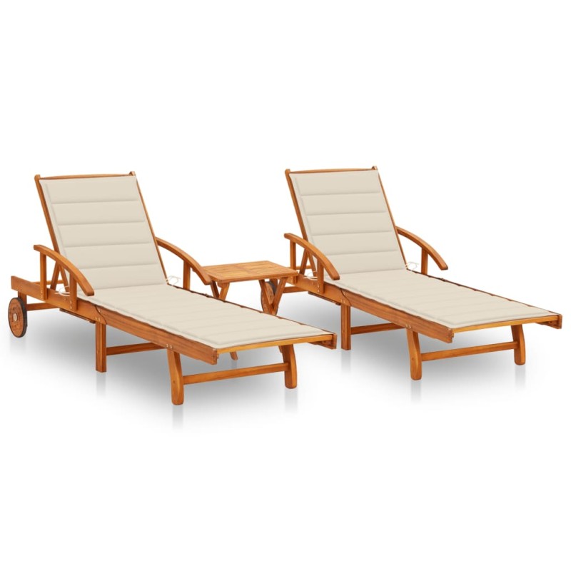 Sonnenliegen 2 Stk. mit Tisch und Auflagen Massivholz Akazie Sonnenliegen 2 Stk. mit Tisch und Auflagen Massivholz Akazie