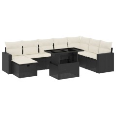 vidaXL 9-tlg. Garten-Sofagarnitur mit Kissen Schwarz Poly Rattan