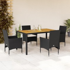 vidaXL 5-tlg. Garten-Essgruppe mit Kissen Schwarz Poly Rattan Akazie
