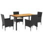 vidaXL 5-tlg. Garten-Essgruppe mit Kissen Schwarz Poly Rattan Akazie