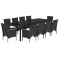 vidaXL 11-tlg. Garten-Essgruppe mit Kissen Schwarz Poly Rattan Glas vidaXL 11-tlg. Garten-Essgruppe mit Kissen Schwarz Poly Rattan Glas