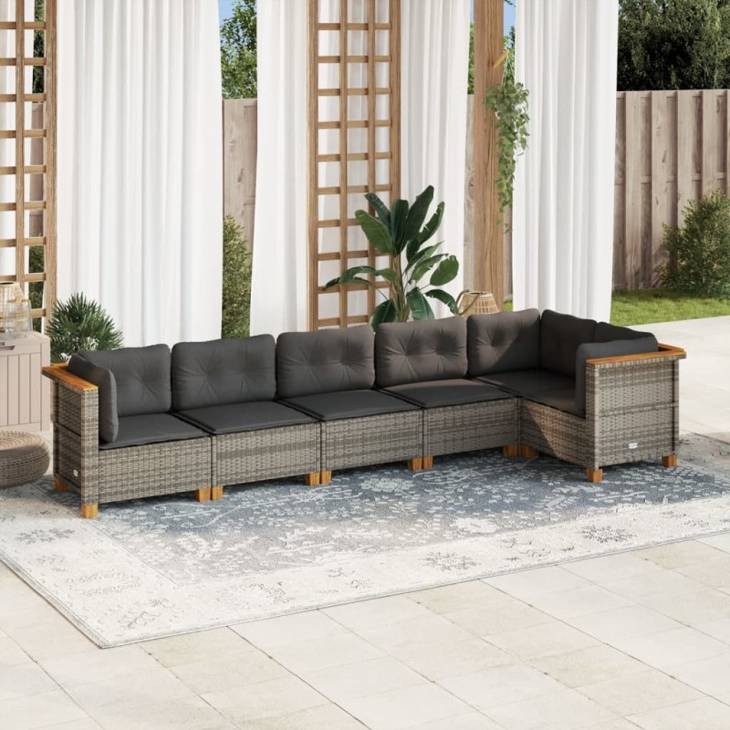 vidaXL 6-tlg. Garten-Sofagarnitur mit Kissen Grau Poly Rattan vidaXL 6-tlg. Garten-Sofagarnitur mit Kissen Grau Poly Rattan