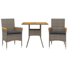 vidaXL 3-tlg. Garten-Essgruppe mit Kissen Grau Poly Rattan Akazie