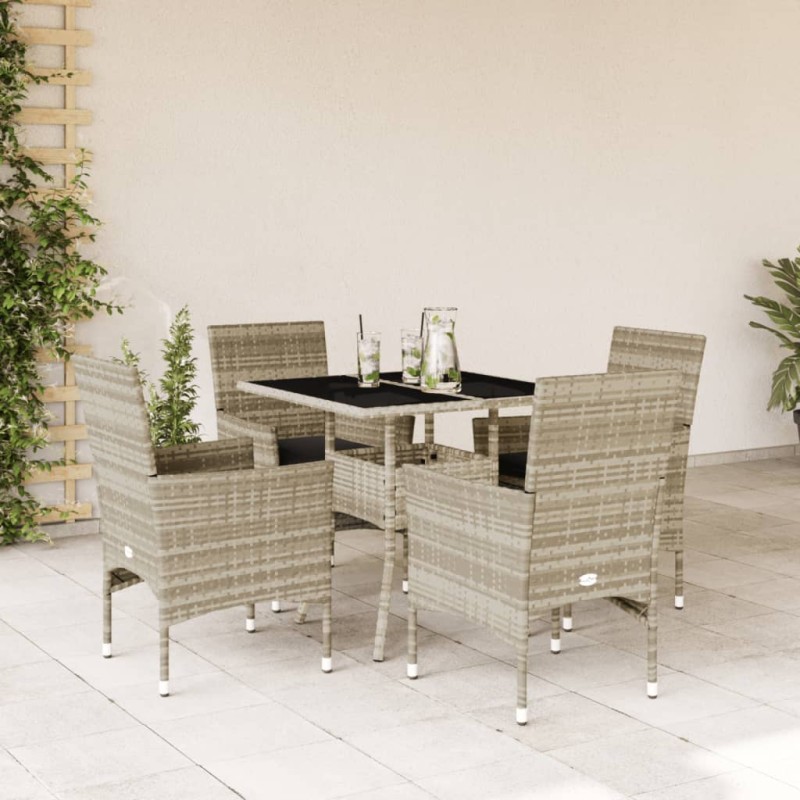 vidaXL 5-tlg. Garten-Essgruppe mit Kissen Hellgrau Poly Rattan Glas vidaXL 5-tlg. Garten-Essgruppe mit Kissen Hellgrau Poly Rattan Glas