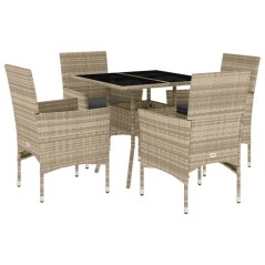 vidaXL 5-tlg. Garten-Essgruppe mit Kissen Hellgrau Poly Rattan Glas