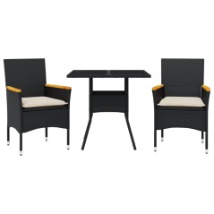 vidaXL 3-tlg. Garten-Essgruppe mit Kissen Schwarz Poly Rattan Glas