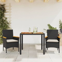 vidaXL 3-tlg. Garten-Essgruppe mit Kissen Schwarz Poly Rattan Akazie